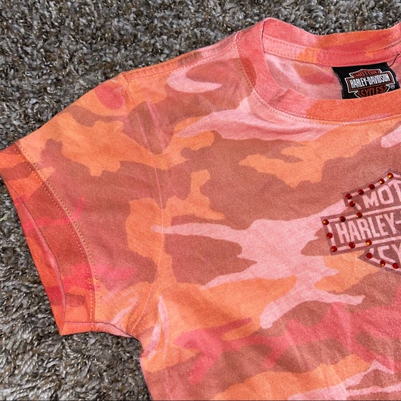 Harley Davidson Orange Camouflage Tshirt - Picture 2 of 8